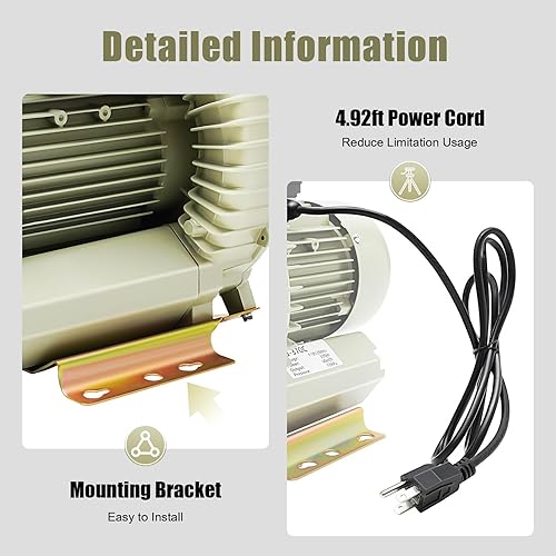 Miniatura 2 de Bomba de soplador de aire de vórtice industrial del tanque de peces del estanque de la acuicultura de 370W, bomba de aire comercial Bomba de aire