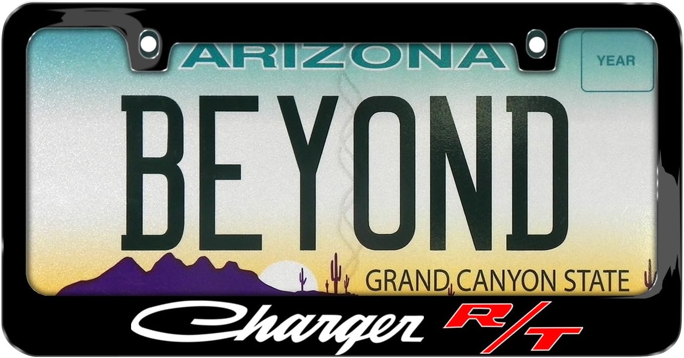 iPick Image for Dodge Charger R/T Classic UV-LED Printed American-Made Black Metal License Plate Frame