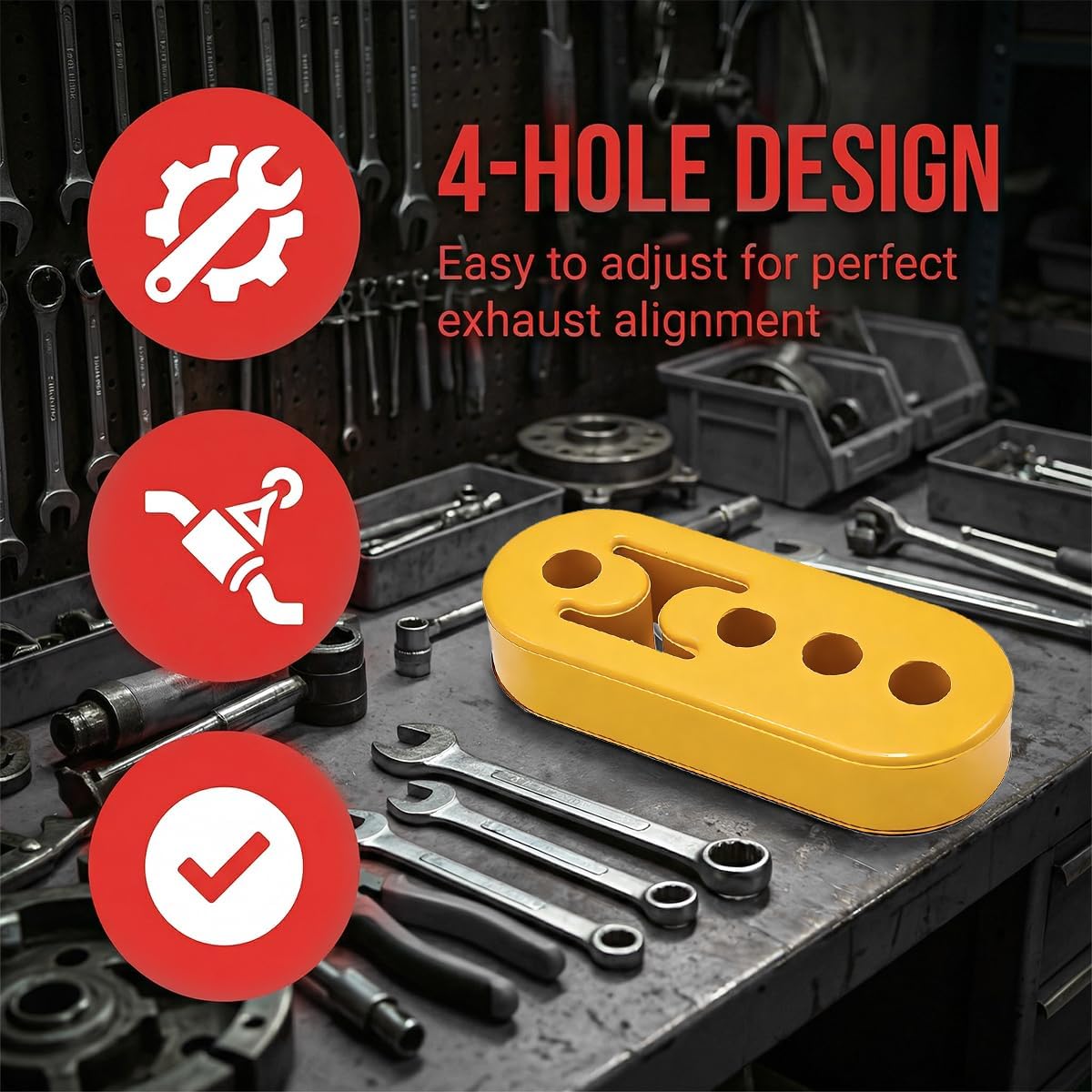 4PCS Car Exhaust Hangers, 4 Holes Adjustable High-Density Vehicle Muffler Hanger, Weather-Proof Automotive Insulator Bushing Mount, Universal for SUV Caravan Truck (Yellow)
