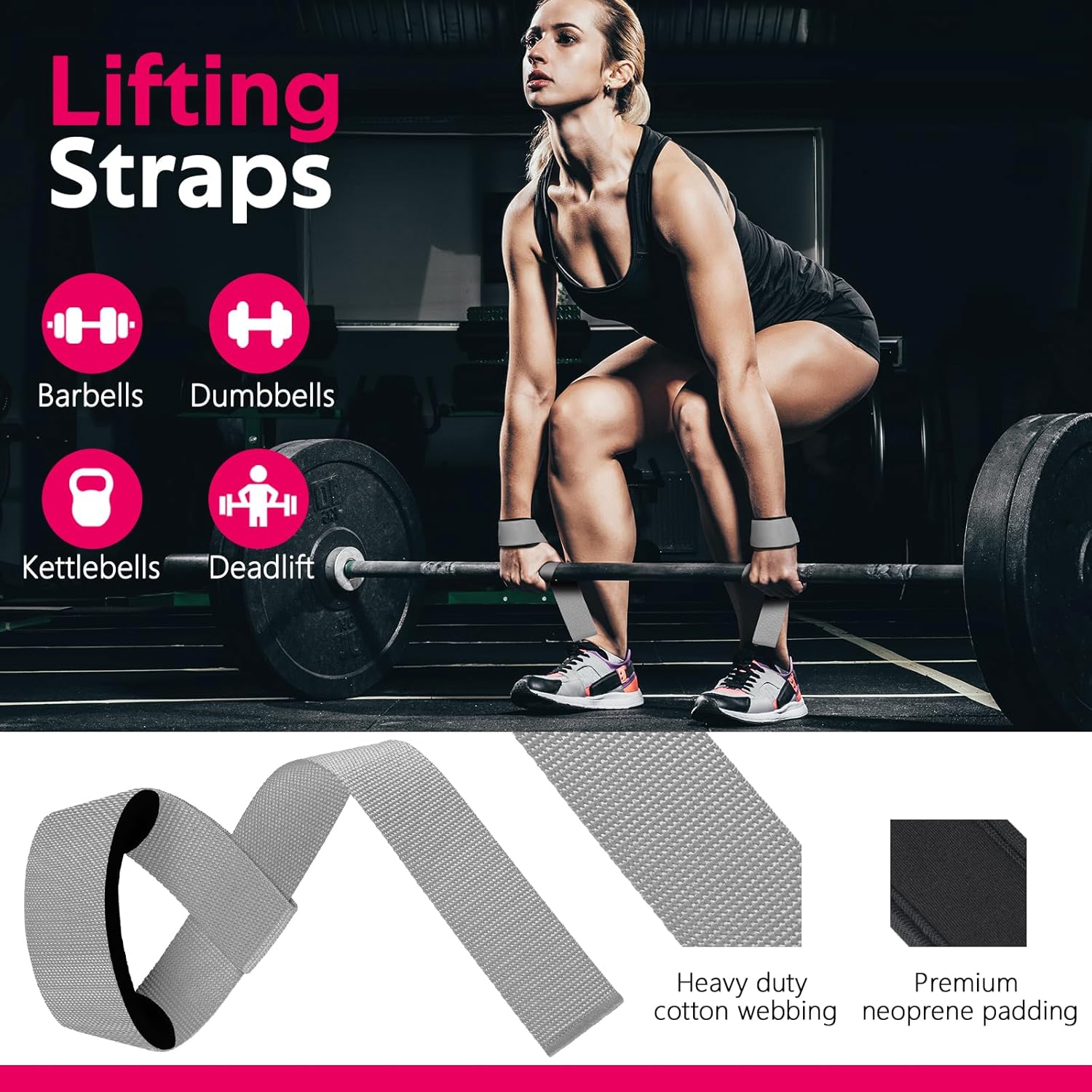 WALITO 8Pcs Barbell Pad Set for Hip Thrust - Squat Pad,Gym Accessories for Women with Bar Bad,Bench Press, with Gym Ankle Straps,Resistance Bands for Working Out,Lifting Strap,Carry Bag