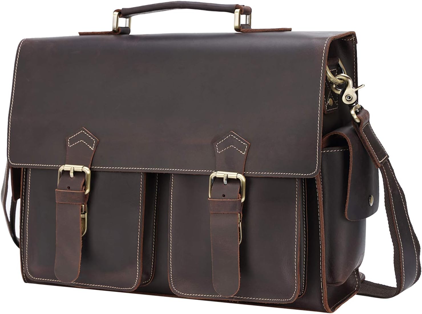 Men's Solid Full Grain Thick Cowhide Leather 17.3" Laptop Messenger Briefcase Bag Tote with YKK Zippers