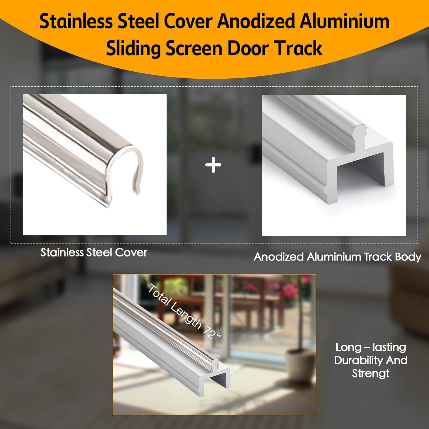 Aluminum Stainless Steel Composite Slidng Screen Door Track Rail,Sliding Door Bottom Track,(72 Inch, Pack of 2)