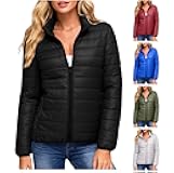 VOGFFR Quilted Jackets for Women Stand Collar Lightweight Jacket Fashion Zip Up Puffer Coat Trendy Winter Coats with Pockets