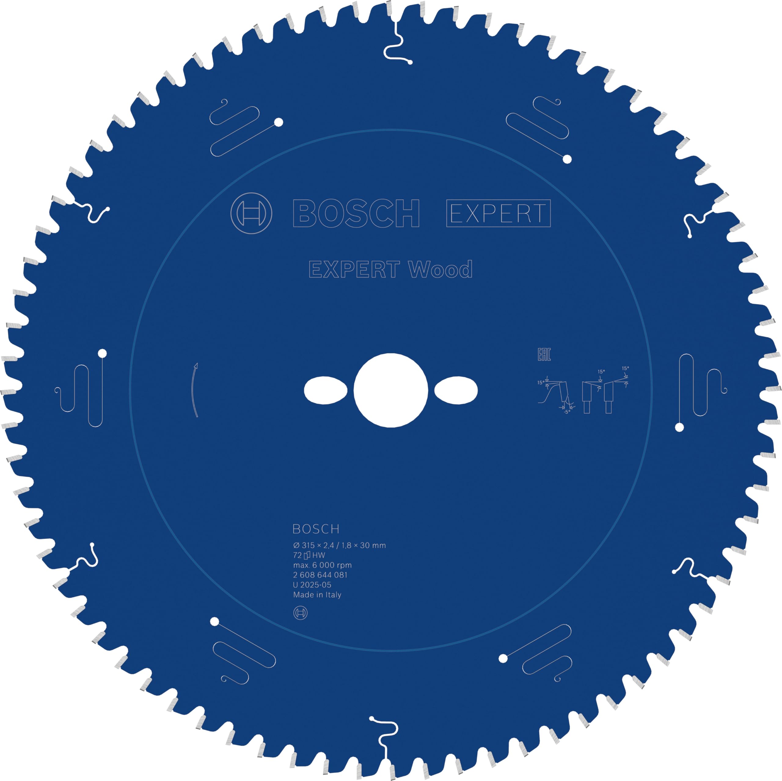 Bosch dairesel testere bıçağı Expert için ahşap, 315 x 30 x 2,4 mm, diş sayısı 72, 1 adet, 2608644081