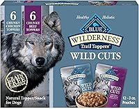 Blue Buffalo Wilderness Trail Toppers Wild Cuts Wet Dog Food Variety Pack - Grain-Free High-Protein Chicken & Beef, 12x3oz Pouches