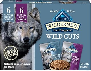 Blue Buffalo Wilderness Trail Toppers Wild Cuts Wet Dog Food Variety Pack - Grain-Free High-Protein Chicken & Beef, 12x3oz Pouches