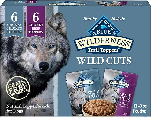 Blue Buffalo Wilderness Trail Toppers Wild Cuts - Alimento húmedo natural para perros con alto contenido de proteínas bocados gruesos en salsa