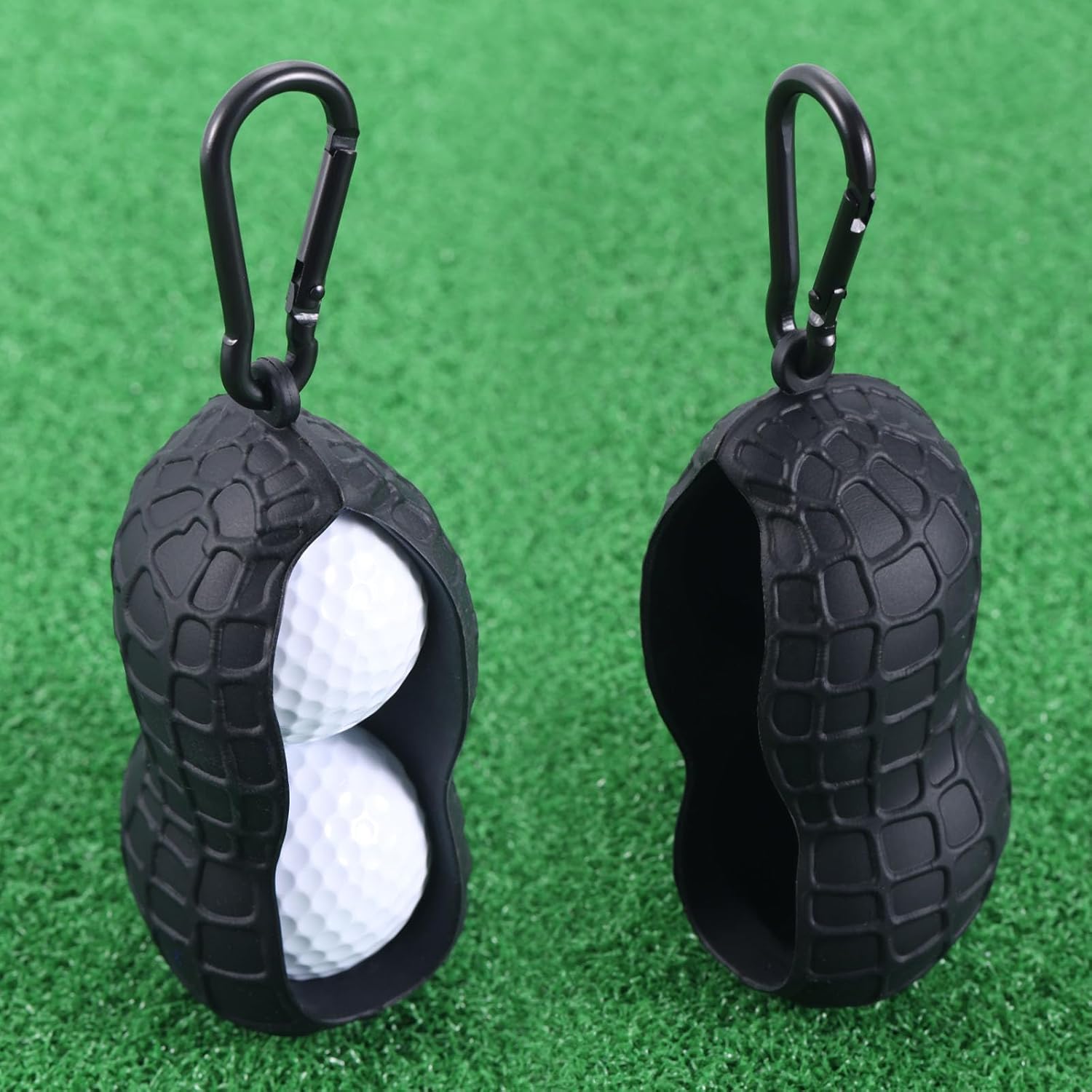 MUXSAM Golf Ball Holder with Hook, Peanut Golf Ball Carry Bag with Double Ball Sleeve, Hold 2 Golf Balls, Outdoor Golf Bag Pouch Accessories Belt Keychain Funny Gifts for Men Women Kids