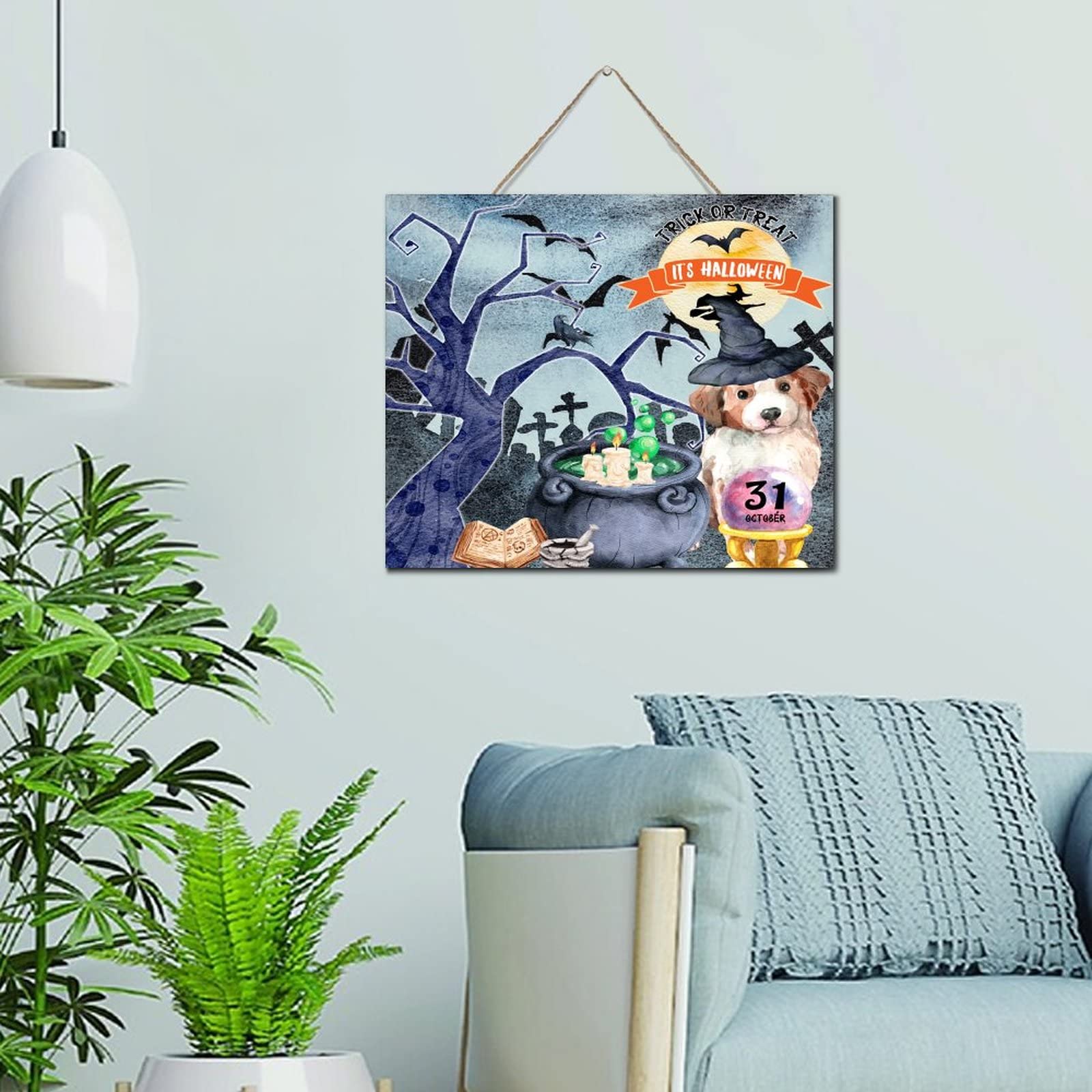 Plaque murale Halloween Trick or Treat bois suspendre cuisine bureau