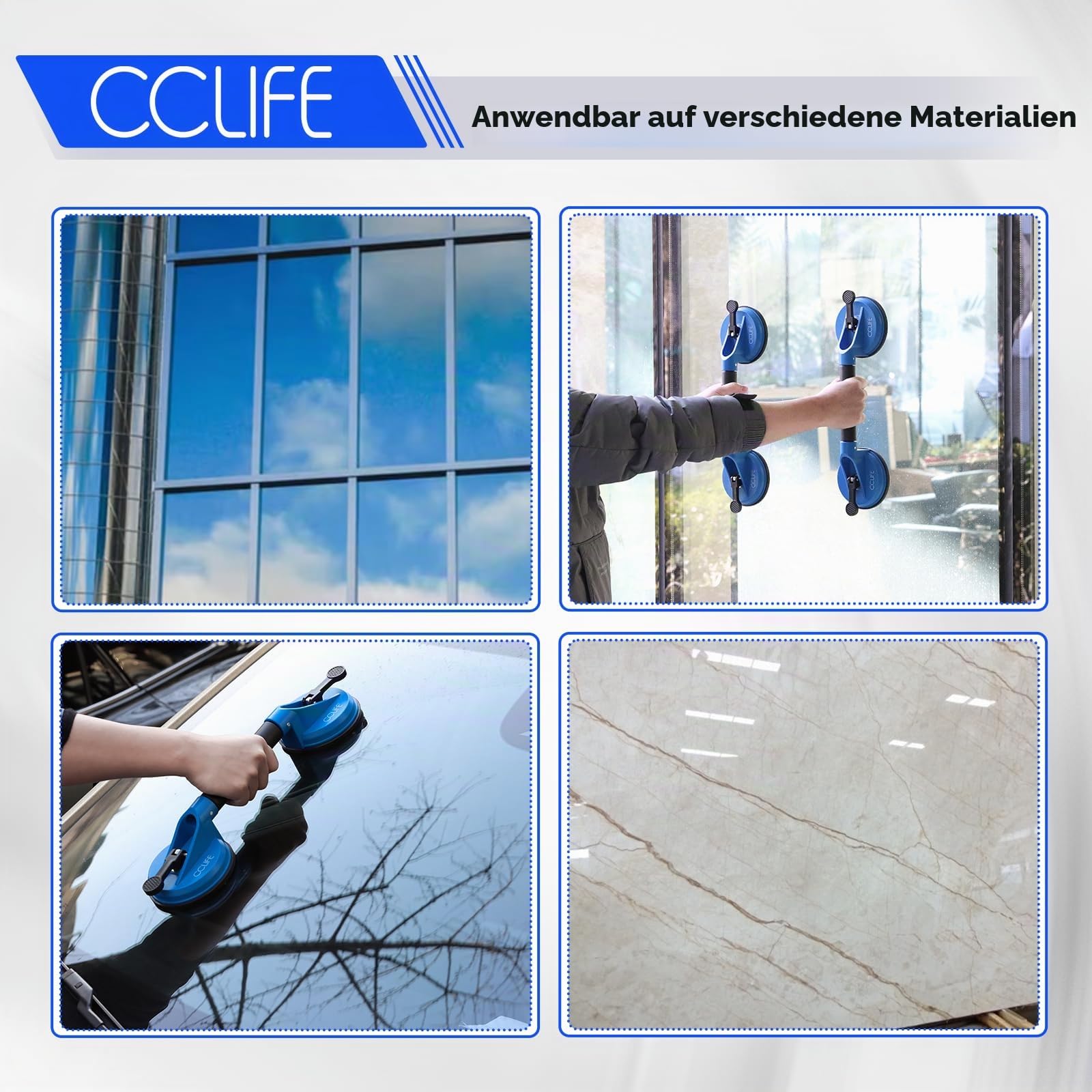 CCLIFE 2tlg Gummisauger Saugheber Glassauger Saugnapfhalter 120KG Tragkraft mit Sicherungsgurt Windschutzscheiben Reparaturset KFZ