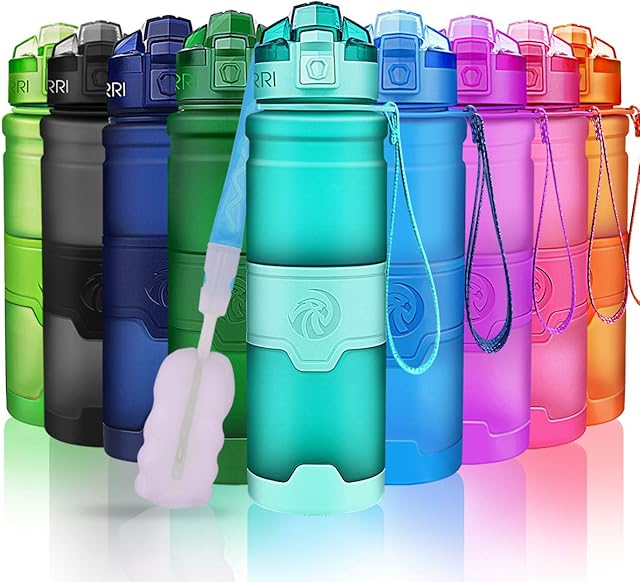 ZORRI Water Bottles, BPA Free Leakproof 32oz 1 litre Water Bottle for Kids|Eco Friendly Tritan Sports Water Bottle for Cycling,Running,Gym,Outdoor|With Fruit Infuser, Bottle Brush|1-Click Flip Top Lid