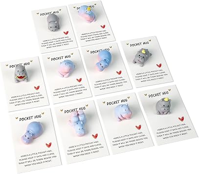 10 Sets Pocket Hug, Cute Hippo Figurines with Encouragement Cards for Family Friends Employees Coworkers, Small Gifts for Emotional Support & Anxiety Relief