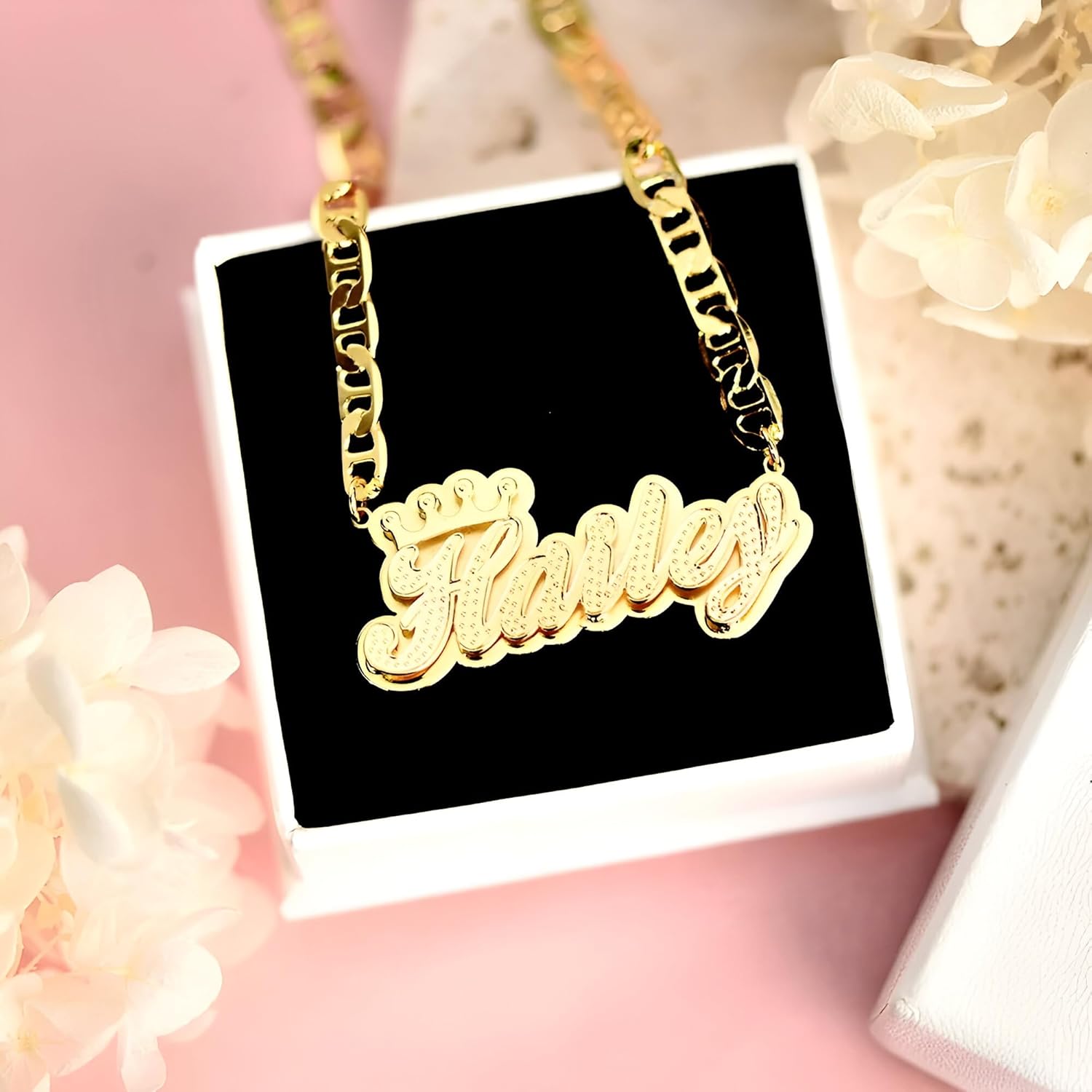Customized 14K Gold Filled Name Plate Necklaces For Women And Men - Custom Name Necklace Personalized Custom 3d Double Layer Flat Chain