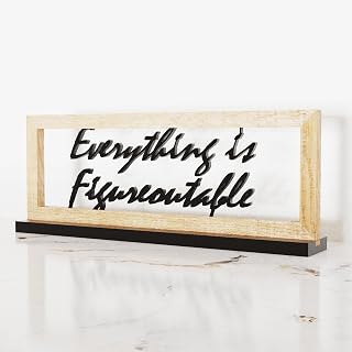 "Everything is Figureoutable" Freestanding Desk Sign, 13"x5" Motivational Wooden Table Decor with Floating 3D Letters, Encouragement Gift for Students, Teenages, Colleagues, friends, Cute Aesthetic Farmhouse Shelf Ornament
