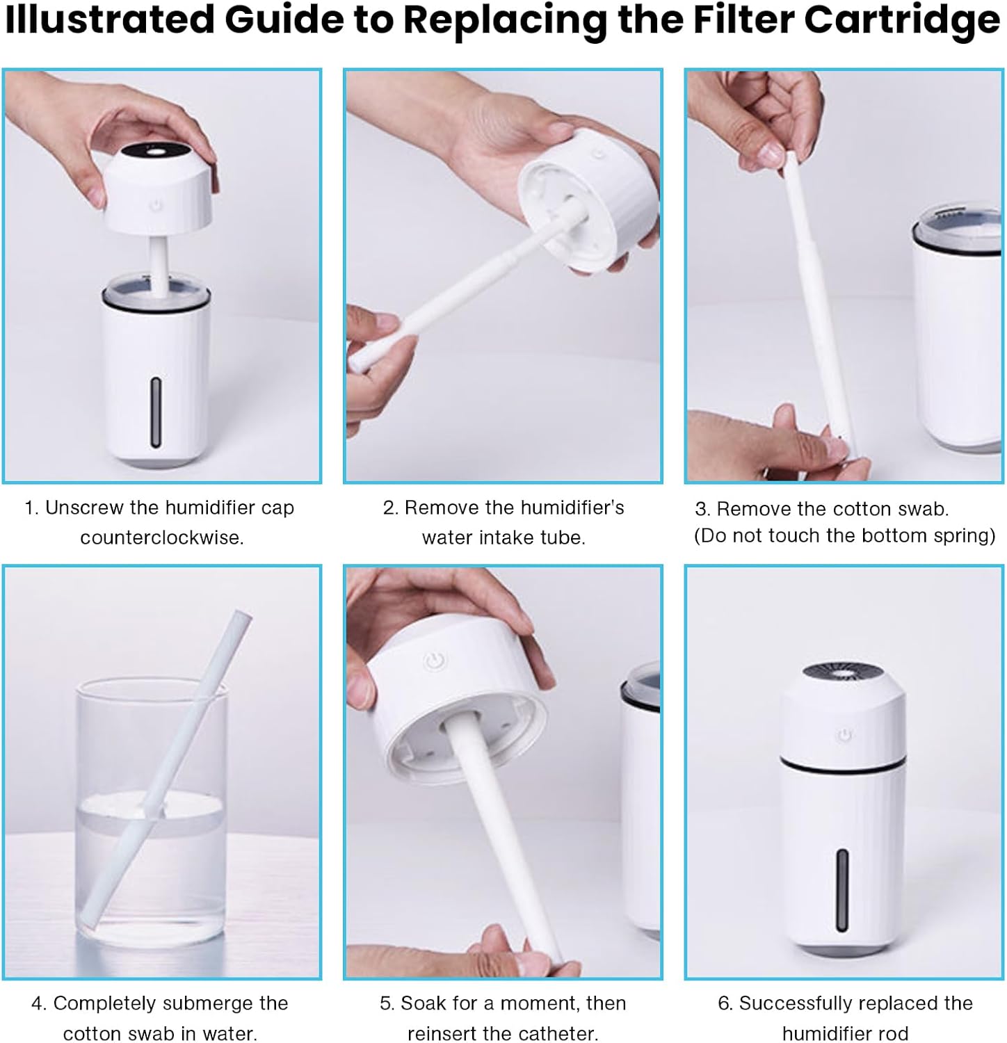 60PCS Humidifier Stick Filter Refill 4 Inch – Universal Cotton Replacement Wicks, Rapid Absorption Fits Mini Portable USB Cool Mist Diffusers, Car Travel Humidifiers, Home Bedroom Office Use