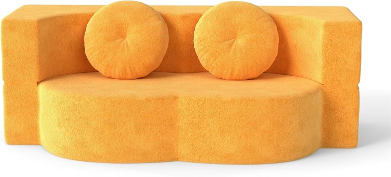 Modern 2-in-1 Convertible Style Folding Floor Sofa Bed Double Sleeper Futon Suitable for Living Room, Guest, Office or Apartment, No Assembly Required Yellow, 78.74" L x 23.62" W x 28.35" H