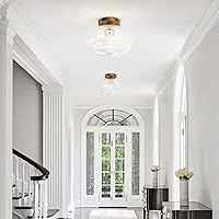Vista 2 de Lámpara de techo semiempotrada, lámpara de techo de vidrio de globo, iluminación moderna dorada para pasillo, porche, pasillo, cocina, dormitorio