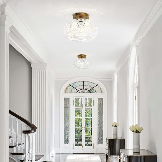 Semi Flush Mount Ceiling Light, Globe Glass Ceiling Light Fixture