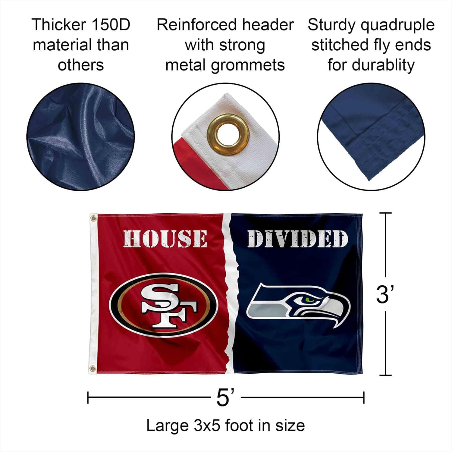 San Francisco 49ers and Seattle Seahawks House Divided Flag Rivalry Banner