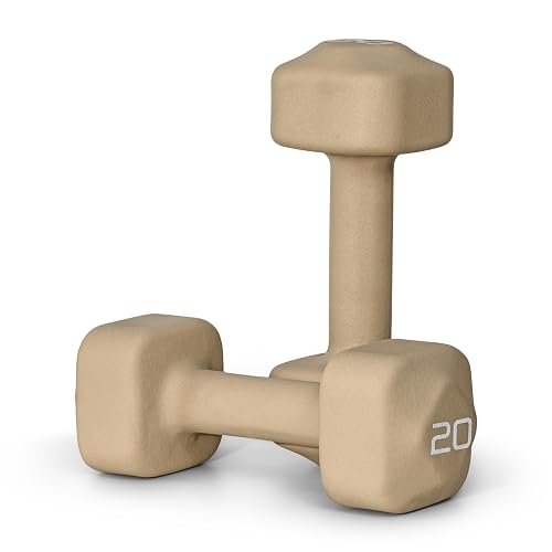 Tone Fitness Neoprene Dumbbell Weight Pairs with Anti-Roll Square Head | Multiple Options - Beige - 20 lb - Pair
