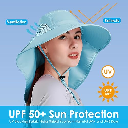 Miniatura 31 de Sombrero de sol para mujer, protección UV, plegable, impermeable, de ala ancha, con solapa para el cuello, para verano, playa, pesca, senderismo