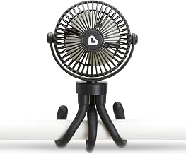 Munchkin Stroller Fan - Portable Fan for Travel, Baby Gear Accessory with 4 Speeds, Flexible Clip-on Leg Attachment, Rechargeable Battery, Black with Multicolored LED Lights