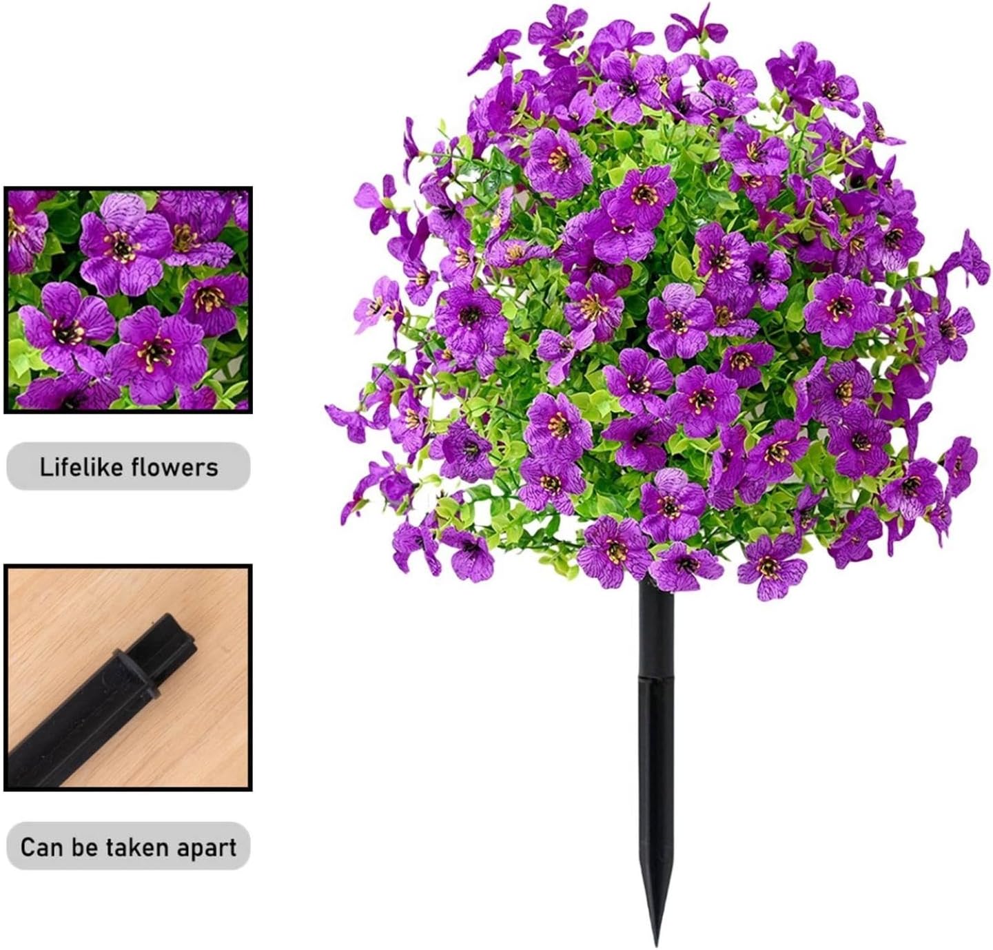 Artificial Rose Bushes for Outdoors, 2PCS Faux Flowers with Ground Spikes Garden Stake, Faux Shrubs 22inch for Garden,Yard,Patio Decoration, Artificial Bushes for Outdoors (2PCS B)