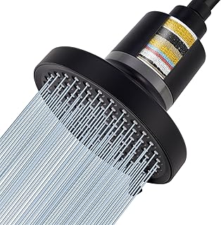 Voolan 20 Stage Filtered Shower Head - High Pressure Rain Shower Filter for Hard Water for Remove Chlorine and Harmful Substances - 8 Spray Settings Bathroom Rainfall Showerhead (6 Inch, Matte Black)