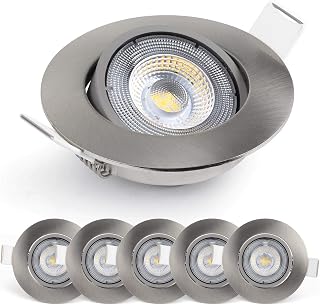 Emos Exclusive Faretti LED da Incasso 6.500K - Set di 6 Faretti a Luce Led Orientabili a 50° da 5W/450 Lumen Rotondi – Faretti da Incasso a Luce del giorno fredda Ultra Piatti in Alpacca [Classe A+]