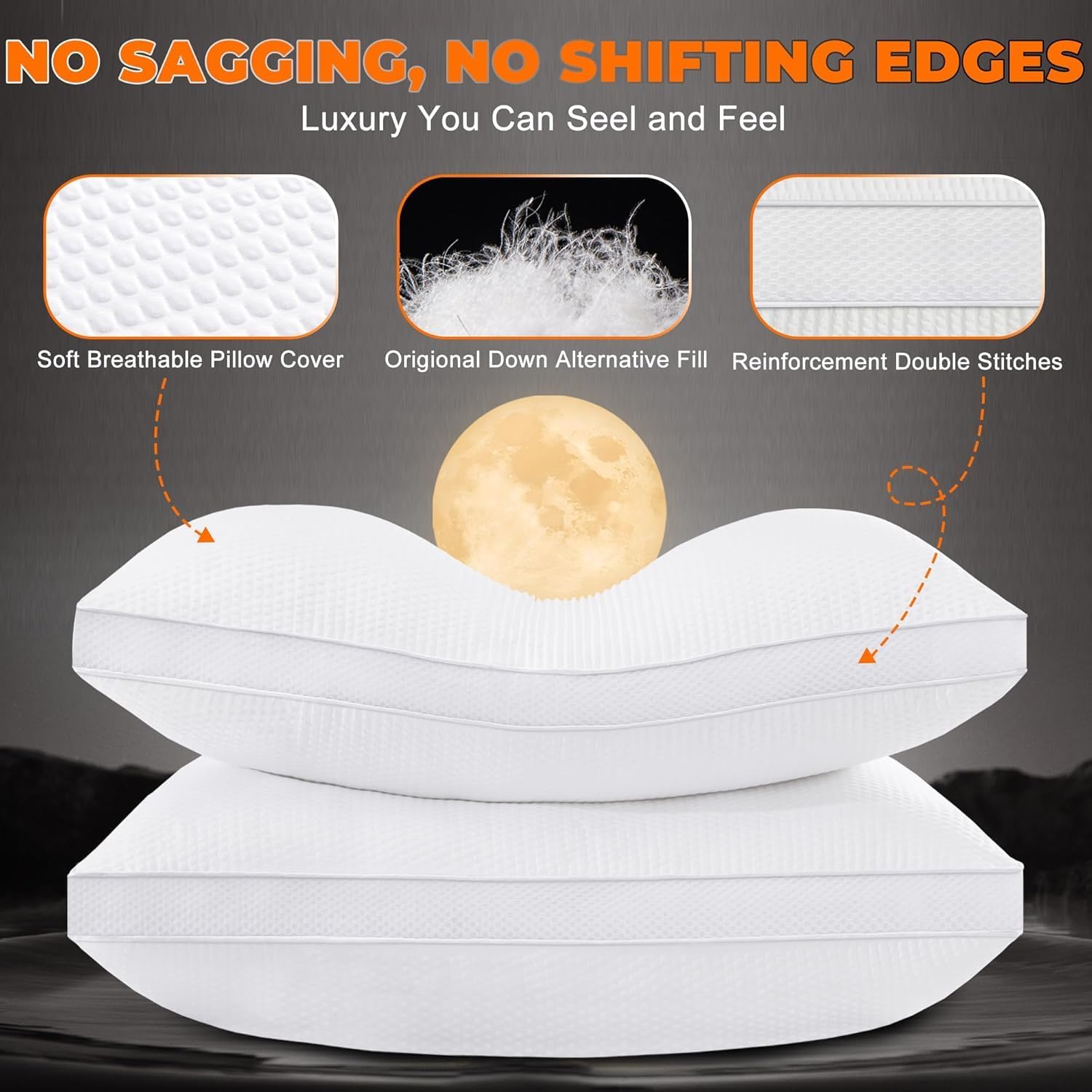 Bed Pillows for Sleeping Firm and Soft Set of 2, Supportive & Comfortable Down Alternative Pillow, Luxury Hotel Gusseted Pillows for Side and Back Sleepers (White, Standard(Pack of 4))