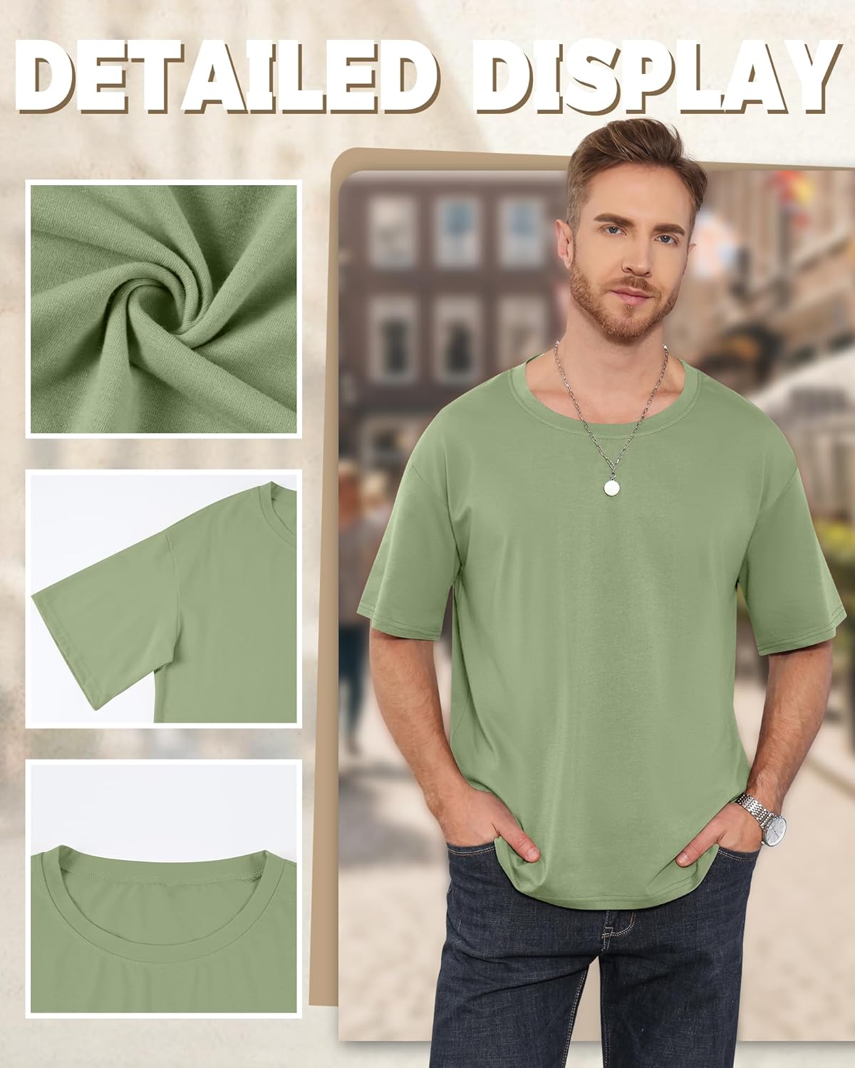 3 Pack Men's Oversized T-Shirts Short Sleeve Crew Neck Loose Fit Shirts Athletic Drop Shoulder Workout Basic Tees - Image 6