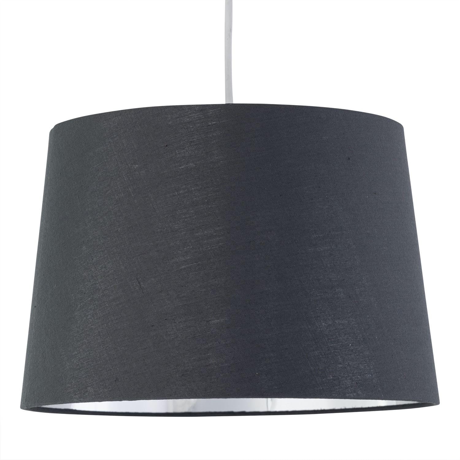 Firstchoicelighting Grey & Chrome Grey Fabric With Silver Inner Easy Fit Light Shade/Lampshade For Ceiling Light Or Table Lamps, 28Cm Diameter