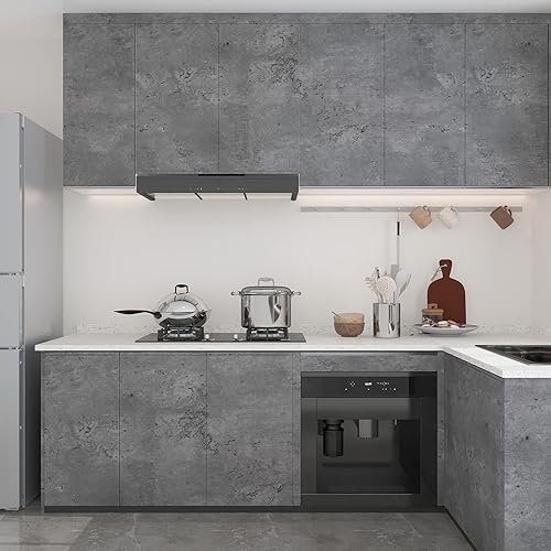 Miniatura 3 de Papel tapiz de hormigón gris oscuro de 16 x 708 pulgadas, papel de contacto para despegar y pegar, papel tapiz de cemento sintético grueso, textura