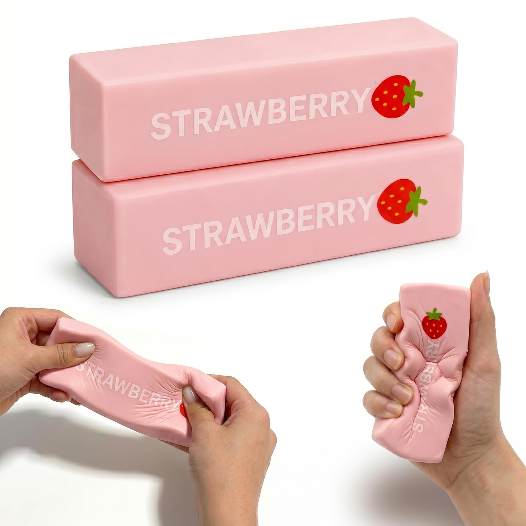 2Pcs Strawberry Squishy Stress for Adults, Cute Realistic Strawberry Stick Shape, 5.5 × 1.4 inch Slow Rebound Funny Themed Desk Decor for Office & Home