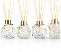 Trifolic 4-Piece Reed Diffuser Set with Golden Leaf Decor - 4 Unique 3.5-4.2oz Empty Bottles & 20 Sticks for Home Office