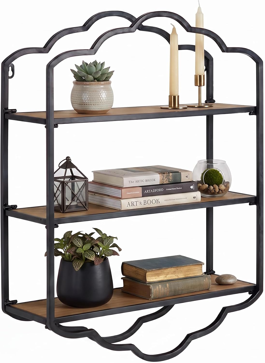 3 Tier Industrial Style Foldable Softly Arched Wall Shelf