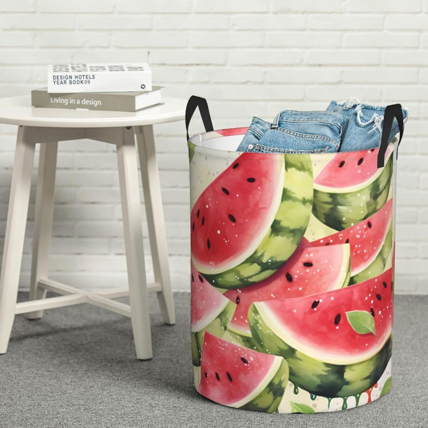 Watermelon fresh fruit Laundry Basket With Handles, Foldable Laundry Hamper Oxford Cloth Dirty Clothes Basket Waterproof Clothes Toys Storage Bin Organizer for Bedroom Bathroom Dorm