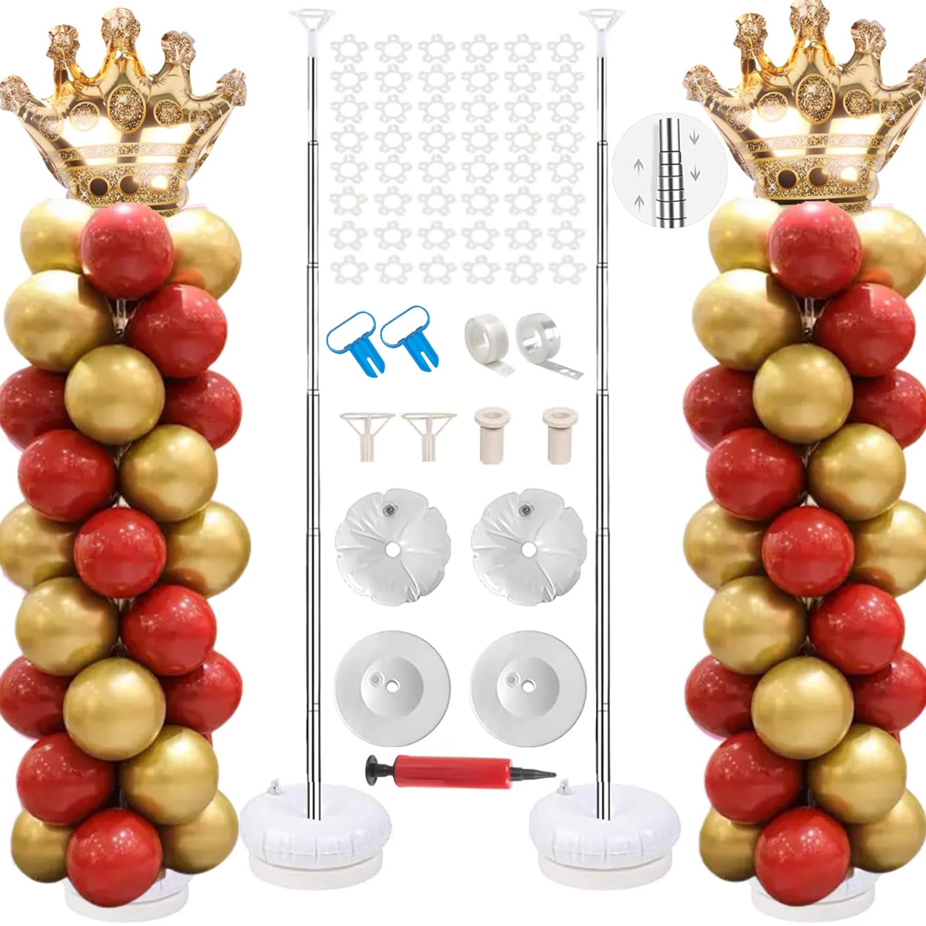 Yunzhou 2 Sets Heavy Duty Balloon Column Stand Kit, 2m Adjustable Metal Balloons Stands for Floor with Base Weight Bags, Reusable Balloon Tower Kit for Wedding Birthday Baby Shower Graduation