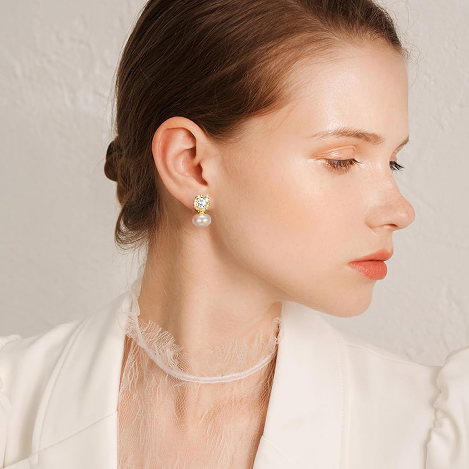 EVER FAITH Dainty Faux Pearl Earrings for Women, Elegant Cubic Zirconia Stud Earrings Wedding Bridal Jewelry for Bride Bridesmaid - Image 3