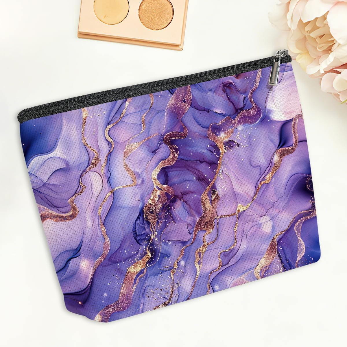 Pastel Purple Fluid Ink Marble Makeup Bag, Cosmetic Bags for Women image 3