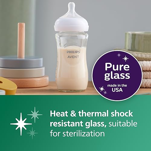 Miniatura 3 de Philips Avent Biberones de vidrio natural con pezones de respuesta natural (flujo medio, flujo 3), 8 onzas, paquete de 2, SCY91302