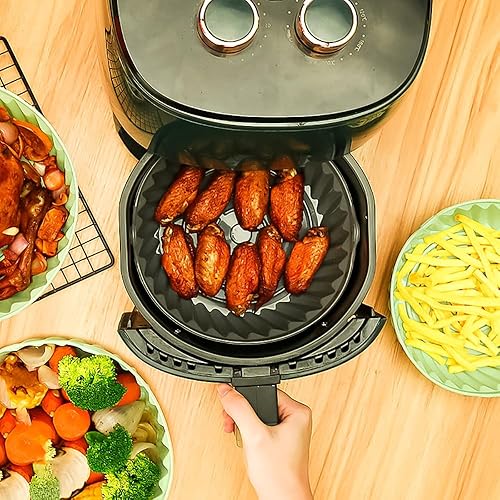 Miniatura 4 de Forros de silicona para freidora de aire de 8.5 pulgadas para 6-10 cuartos de galón, paquete de 2 forros de silicona duraderos y reutilizables, se