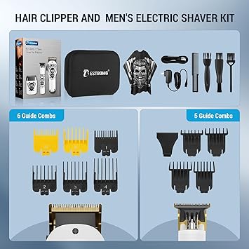 BESTBOMG Hair Clippers for Men Professional, Hair Clipper, Beard Trimmer & Electric Shaver Kit, Zero-Gapped T-Blade Barber Grooming Kit, LED Display, Rechargeable, Gifts for Men