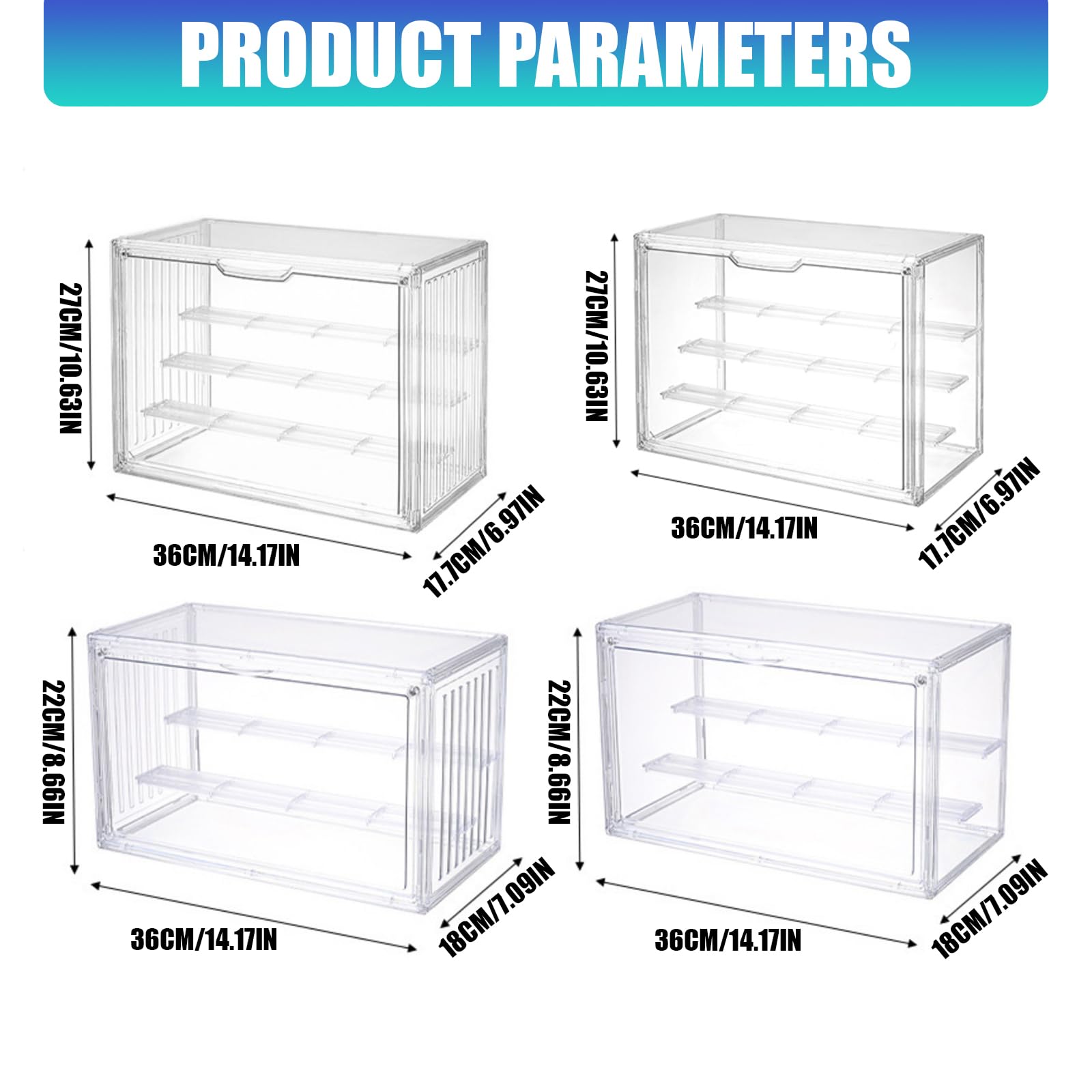 Lot de 2 vitrines transparentes anti-poussière avec couvercles rabattables pour poupées, organisateur de figurines pour cosmétiques, jouets durables pour figurines, modèles de poupées, bijoux à