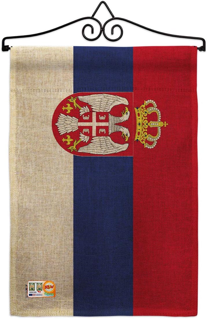 Serbia Burlap Garden Flag Set Wall Hanger Regional Nationality Nation International World Country Particular Area Small Decorative Gift Yard House Banner Double-Sided Made In USA 13 X 18.5