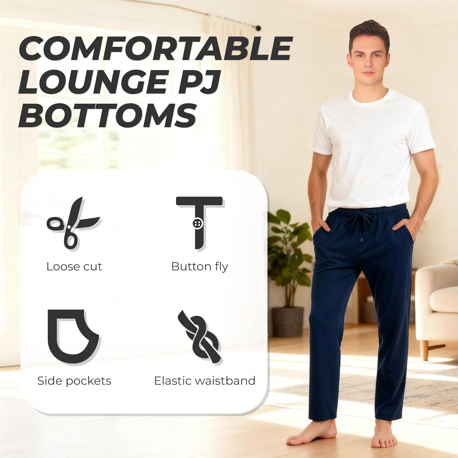 U2SKIIN 2 Pack Mens Pajama Pants Soft, Lightweight Lounge Pant with Pockets Sleep Pj Bottoms for Men - Image 3