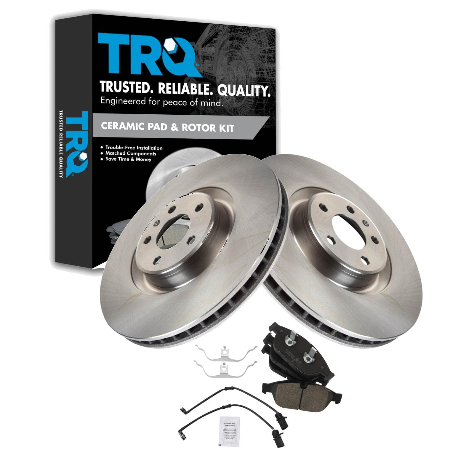 TRQ Front Brake Pad & Rotor Kit Brake Pads Brake Rotor Ceramic Vented Compatible with 2016-2018 Audi A6 2012-2018 A6 Quattro A7 Quattro