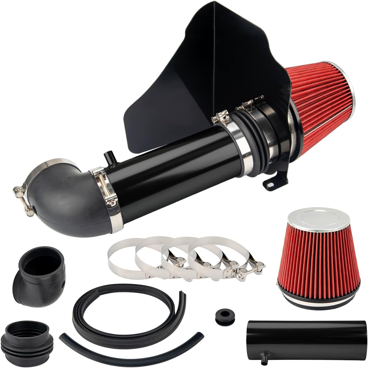 Cold Air Intake Kit with Filter Heat Shield for 300C 2005-2010, Challenger 2008-2010, Charger 2006-2010, Magnum 2005-2008 5.7L 6.1L V8 (Red)