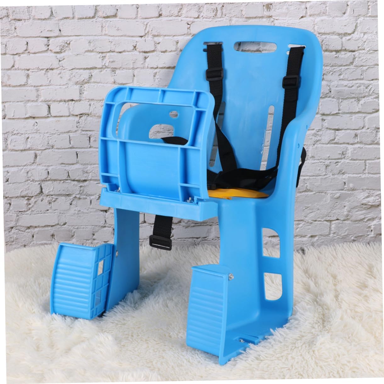 Quick Release Adjustable Bike Seat Back with Safety Handrail and Foot Pedals Rainproof Widened Rear Seat for Months to Years Ergonomic Plastic Bicycle Blue