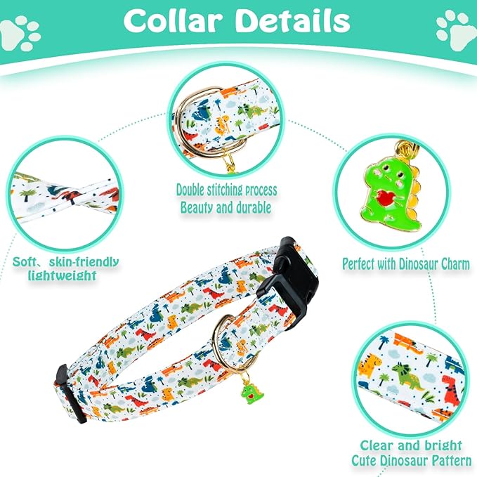 Collar de perro de algodón PREHAI, dinosaurio blanco, ajustable miniatura 3